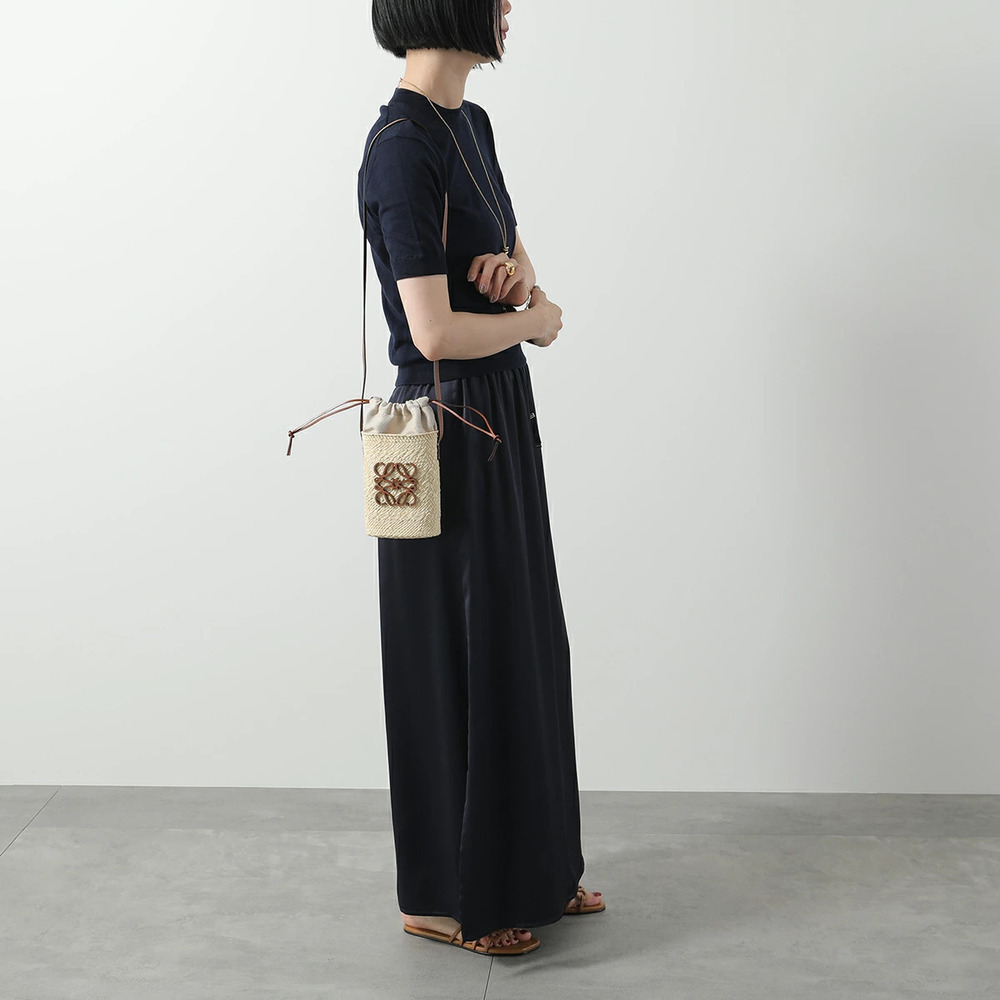 Loewe Square Pocket Straw Tan Bag Anagram Crossbody TAN